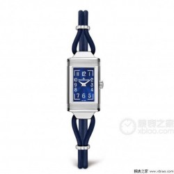官网同步JAEGER-LECOULTRE  积家一号女装丝链翻转腕表瑞士石英1：1精致刻复 个性独特魅力，尺寸：33mmx16mm。材质：精钢打造，蓝宝水晶玻璃，太阳放射油压表盘，蓝色太妃形指针，搭配意大利纤细小牛皮绳，尽显貴族的风范！