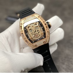 Richard Mille  理查德米勒系列，亲民版！一比一复刻 ！全镂空骷髅头  腕表  简约无钻款 酒桶型镂空表盘 橡胶黑色表带 加了碳素！防水效果杠杠的！出货实拍