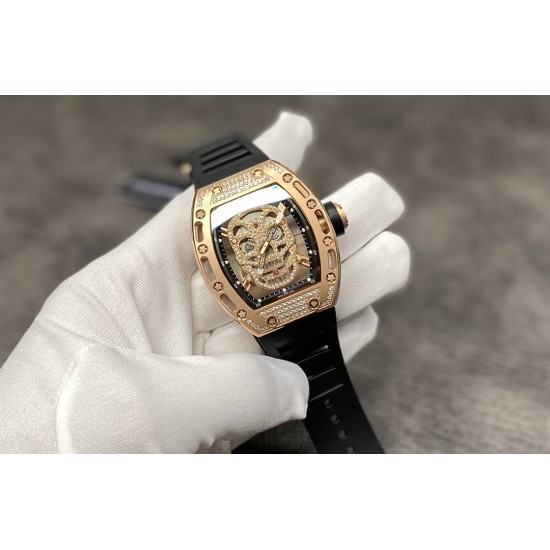 Richard Mille 理查德米勒系列,亲民版!一比一复刻 !全镂空骷髅头 腕表 简约无钻款 酒桶型镂空表盘 橡胶黑色表带 加了碳素!防水效果杠杠的!出货实拍 Richard Mille 理查德米勒系列,亲民版!一比一复刻 !全镂空骷髅头 腕表 简约无钻款 酒桶型镂空表盘 橡胶黑色表带 加了碳素!防水效果杠杠的!出货实拍