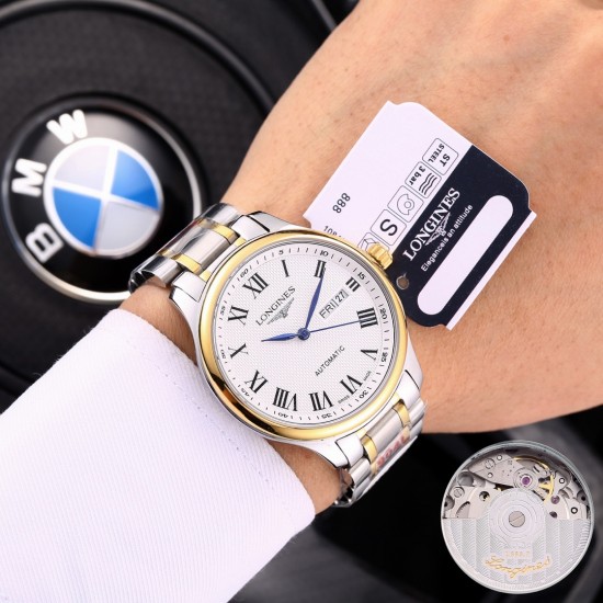 实物拍摄品牌：浪琴-LONGINES  名匠系列  销量冠军类型：[酷]男士腕表表壳：316精钢（做工优质）表带：进口小牛皮/316精钢（两种可选）机芯：进口8215全自动机械机芯（走时稳定）玻璃：高级强化镀膜镜面尺寸：直径39mm，厚度12mm