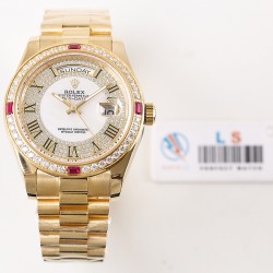 PK精品   原版复刻 劳力士Rolex星期日历型系列全自动机械男表腕表18K金电镀镶钻腕表，采用进口南非水晶钻，人工镶嵌四爪稳固永不掉钻、尺寸41mm，厚度11毫米，原装进口机芯、性能稳定零返修，蓝宝石玻璃镜面，蓝宝石镜面6⃣️字位logo标志✅请认准品质✅316L精钢材质.做工精致.质量保证！