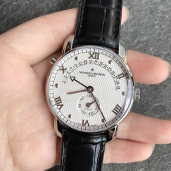 到货！新品Vacheron constantin 经典之美品鉴江诗丹顿马耳他逆跳日历款腕表 型号47245/000G-8773热销男士手表推荐 承载复刻正品Cal.2460 R31L机芯 直径41毫米 搭配意大利小牛皮 原装折叠扣