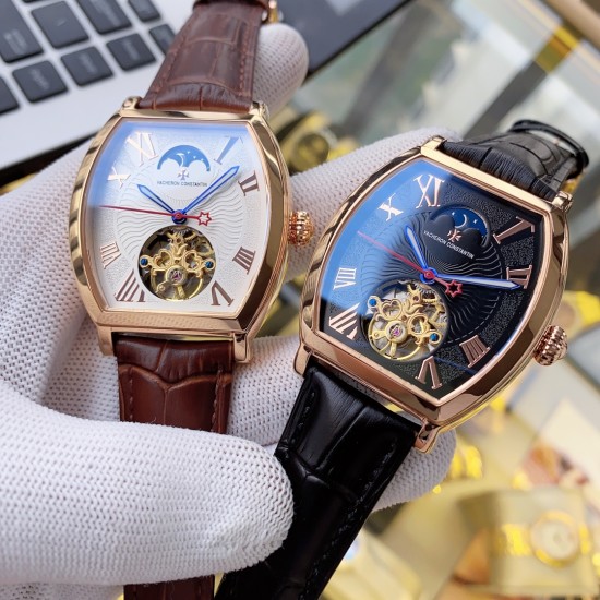 实物拍摄品牌：江诗丹顿 -Vacheron Constantin类型：[酷]男士腕表表壳：316精钢（做工优质）表带：进口真牛皮/316精钢（两种可选）机芯：高级定制全自动机械机芯（走时稳定）玻璃：高级强化镀膜镜面尺寸：直径37*43mm，厚度12.5mm