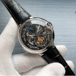 卡地亚-CARTIER K30 帅气镂空设计搭载飞轮四针 尊贵大气～绅士风范，高端矿物质防刮镜面玻璃，配置316L精钢表壳，耐磨进口小牛皮表带，全自动进口机械机芯     尺寸：47mm12mm      巅峰之作 超越平凡   三杰为你精致推荐男士精品机械腕表 精致传承真实效果 品质的保证！