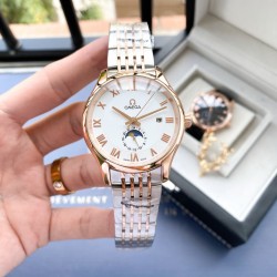 【品牌】欧米茄--OMEGA【机芯】全自动机械机芯【尺寸】直径40mm 厚度12mm【特性】蝶飞三针半月相机械男表，尊贵大气、简约优雅！