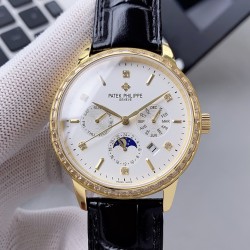 2020最新款式 百达翡丽 （实拍图）Patek   Philippe 贵族的艺术品！搭配进口9100多功能机芯（0返修）功能（24小时,星期，星辰，月份）进口316精钢！搭配意大利进口小牛皮！原装折叠扣！尺寸42mm。耐磨防刮蓝宝石玻璃！超强防水50米！简约而不简单！你永远无法拥有一块百达翡丽，你只是在替你的后代保管他.  (  慎重承诺 ： 产品实物光泽手感更佳精湛  字盘刻度栩栩如生  壳套工艺都是宗师级别轻身检验 加上新时代机器高技锻造  上手震撼尊贵非凡。你值得拥有！⚠️请认准独家品质