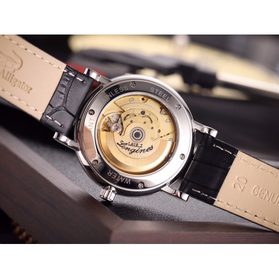 浪琴--LONGINES经典复古，简约时尚全自动机械机芯316L精钢表壳矿物强化玻璃镜面尺寸：直径39mm 厚度13mm