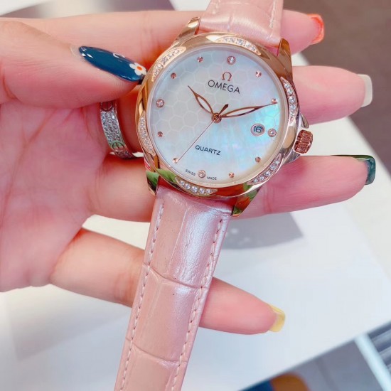 欧米加OMEGA 女士腕表   进口石英机芯  316L精钢表壳  直径34mm厚8m