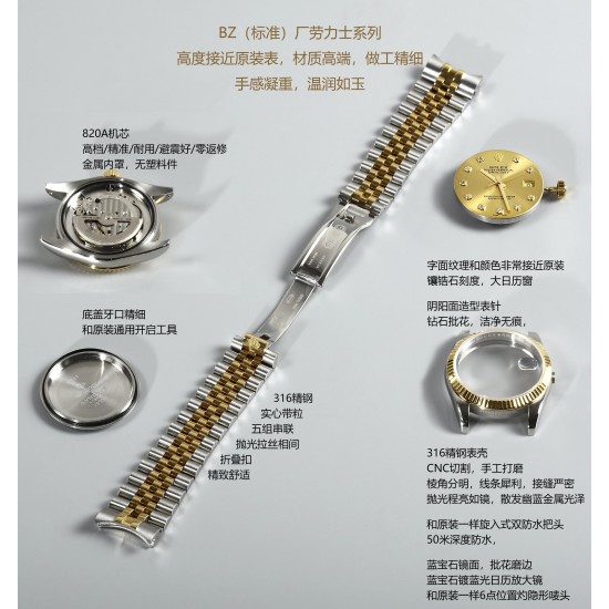 劳力士 蚝式恒动日志型男士机械表，表径40mm，蓝宝石镜面带日历放大镜，机芯采用进口820A自动机械机芯，316精钢表壳，精品复刻