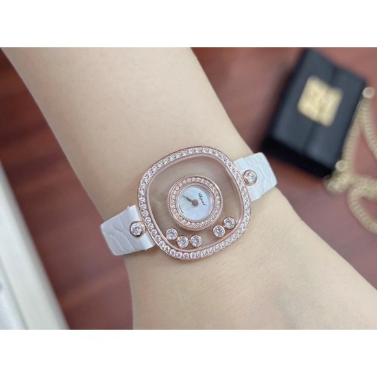 品牌：Chopard-萧邦最新款方形Happy Diamonds❤️瑞士原厂石英机芯 五颗快乐钻石在表盘自由流动  电镀18k金好货不等人哦～[机智]