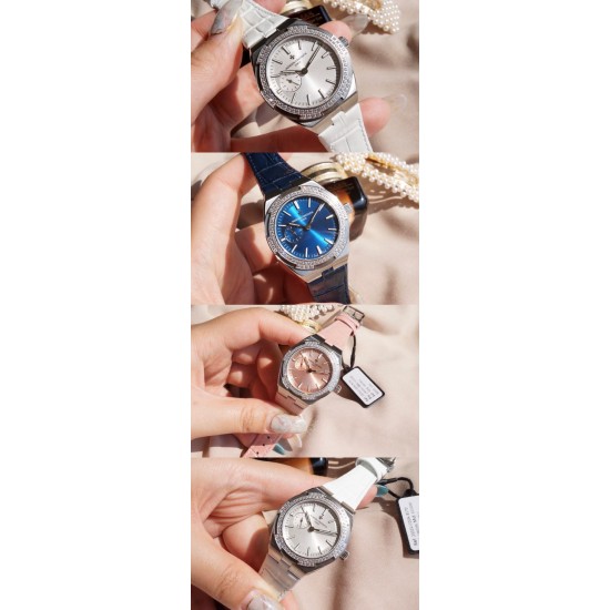 ★实拍 女神推荐款【Vacheron Constantin江诗丹顿】纵横四海系列OVERSEAS女款小号型【表壳】表径3610.8mm 质感细腻大方 84颗圆形切割施华洛水钻璀璨夺目 蓝宝石镜面永不刮花【表盘】大三针的设计 简约大方 旭日纹缎面拉丝的工艺处理 深邃优雅 18k金时标均带白色夜光涂层【机芯】CITIZEN8系列改Cal.5300机芯(机芯稳定零返修 )后原装18k纳米镀金质摆陀【表带扣】半马其他十字三片折叠式表扣 进口牛皮表带越欣赏 越懂欣赏 ★实拍 女神推荐款【Vacheron Constantin江诗丹顿】纵横四海系列OVERSEAS女款小号型【表壳】表径3610.8mm 质感细腻大方 84颗圆形切割施华洛水钻璀璨夺目 蓝宝石镜面永不刮花【表盘】大三针的设计 简约大方 旭日纹缎面拉丝的工艺处理 深邃优雅 18k金时标均带白色夜光涂层【机芯】CITIZEN8系列改Cal.5300机芯(机芯稳定零返修 )后原装18k纳米镀金质摆陀【表带扣】半马其他十字三片折叠式表扣 进口牛皮表带越欣赏 越懂欣赏