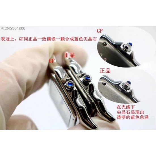 卡地亚猎豹Panthre de Cartier。华丽而不羁,是Panthre de Cartier猎豹所传达的美学风格。它线条流畅,魅惑动人,柔软服帖于腕间,宛若在肌肤上翩翩起舞。独特的造型彰显成熟优雅、自信动人的女性形象。GF工厂以精湛技艺,原装开模,打造出与正品无异的精美流线表耳,与表壳一体成型。搭载瑞士朗达石英机芯,316L精钢壳套,尺寸:27 x 37毫米,厚度:6毫米,表冠镶嵌一颗合成蓝色尖晶石,镀银表盘,剑形蓝钢指针,100%三度防水。搭配专柜旅行包装物料。商品规格:默认规格 卡地亚猎豹Panthre de Cartier。华丽而不羁,是Panthre de Cartier猎豹所传达的美学风格。它线条流畅,魅惑动人,柔软服帖于腕间,宛若在肌肤上翩翩起舞。独特的造型彰显成熟优雅、自信动人的女性形象。GF工厂以精湛技艺,原装开模,打造出与正品无异的精美流线表耳,与表壳一体成型。搭载瑞士朗达石英机芯,316L精钢壳套,尺寸:27 x 37毫米,厚度:6毫米,表冠镶嵌一颗合成蓝色尖晶石,镀银表盘,剑形蓝钢指针,100%三度防水。搭配专柜旅行包装物料。商品规格:默认规格