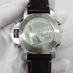 ❤ ❤ 品牌:沛纳海 PANERAI系列:Luminor 1950系列,美洲帆船赛纪念款型号:PAM00725尺寸:直径44MM,厚度15MM玻璃:加强矿物质玻璃表壳:316L精钢白壳表带:进口意大利牛皮机芯:天津全自动机芯卓越品质，精细做工，欢迎转载！[拥抱][拥抱]