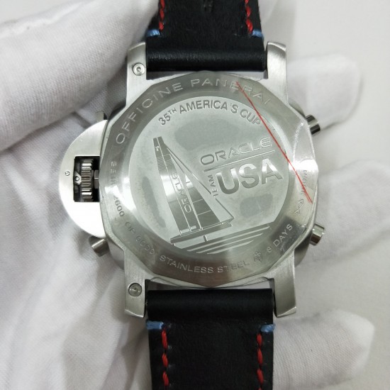 ❤ ❤ 品牌:沛纳海 PANERAI系列:Luminor 1950系列,美洲帆船赛纪念款型号:PAM00725尺寸:直径44MM,厚度15MM玻璃:加强矿物质玻璃表壳:316L精钢白壳表带:进口意大利牛皮机芯:天津全自动机芯卓越品质，精细做工，欢迎转载！[拥抱][拥抱]