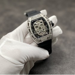 Richard Mille  理查德米勒系列，亲民版！一比一复刻 ！全镂空骷髅头  腕表  简约无钻款 酒桶型镂空表盘 橡胶黑色表带 加了碳素！防水效果杠杠的！出货实拍