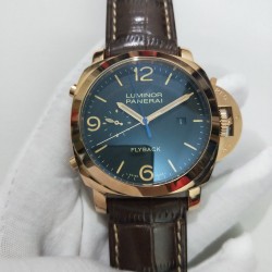 [太阳][太阳]沛纳海精品男士机械表FLYBACK，热卖款型号PAM00525，LUMINOR 1950系列，直径44mm,厚度15mm,316L精钢玫瑰金壳，高硬度矿物质玻璃，真皮咖啡皮带，装配海鸥全自动机芯。卓越品质，引领潮流！欢迎转载！[愉快][愉快]