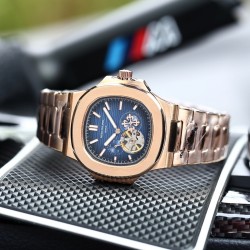 百达翡丽-Patek Philipp运动系列鹦鹉螺系列顶级多功能男士腕表 GD原版 专注西铁城新机 最大限还原正品 搭载零返修全新日本原装西铁城82S7自动机械机芯 百达翡logo独立小L精钢表壳CNC顶级工艺 防刮蓝宝石玻璃 真牛皮表带配原装表扣或精钢表链可选 [玫瑰][玫瑰][玫瑰]尺寸：43/11.5mm