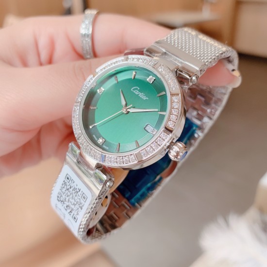 卡地亚-CARTIER腕表 个性2019新款女士手表潮流镶钻大表盘防水女表 ❤️简约三针3字位单日历设计,316精钢表壳,尺寸:35mm厚9mm 卡地亚-CARTIER腕表 个性2019新款女士手表潮流镶钻大表盘防水女表 ❤️简约三针3字位单日历设计,316精钢表壳,尺寸:35mm厚9mm