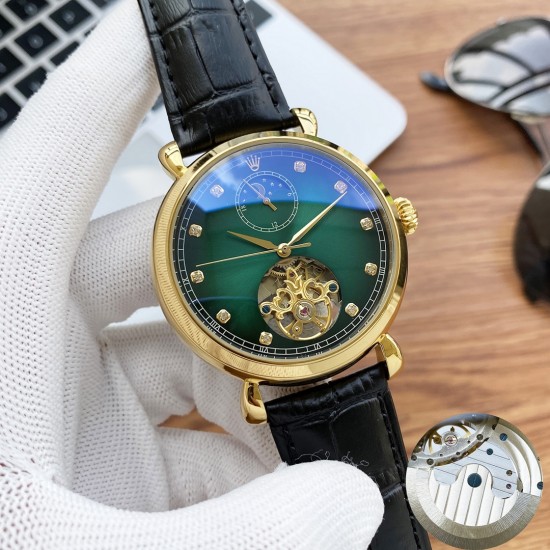 实物拍摄品牌：劳力士-ROLEX  类型：[酷]男士腕表表壳：316精钢（做工优质）表带：进口小牛皮/316精钢(两种可选)机芯：高级定制全自动机械机芯（走时稳定）玻璃：高级强化镀膜镜面尺寸：直径43mm，厚度13mm