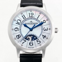 TW出品：积家约会系列自动机械图为女表 【尺寸】尺寸34mm 厚度10mm【机芯】搭载进口9015机改原装cal.898A自动上链机芯（不是加夹板）【表带】搭配进口意大利牛皮表带 【显示指针】顶级烧钢兰指针 具昼夜显示功能