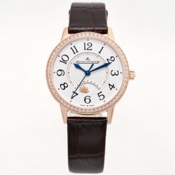 TW出品：积家约会系列自动机械图为女表 【尺寸】尺寸34mm 厚度10mm【机芯】搭载进口9015机改原装cal.898A自动上链机芯（不是加夹板）【表带】搭配进口意大利牛皮表带 【显示指针】顶级烧钢兰指针 具昼夜显示功能