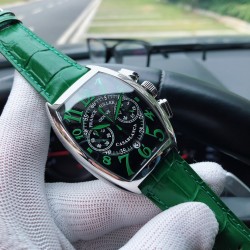 SJ出品 法兰克 穆勒(Franck Muller) F7 尺寸51*17mm 采用日本多功能石英机芯 独特复古的酒桶壳身设计 配置多彩色牛皮 就像美式嘻皮士的皮衣 敢梦想 享自由 三杰精致推荐男士多功能石英腕表 SJ为你精心挑选超真实实物图拍摄