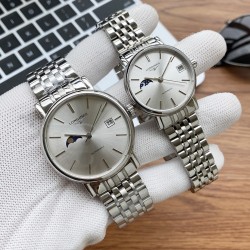实物拍摄浪琴—LONGINES 最新情侣机械对表 原装进口日本西铁城8217全自动进口机械（请认准机芯图）精准走时  316L精钢表壳 蓝宝石镜面 传统三针设计 9字位真月相显示 有进口小牛皮和316精钢(两种表带可选)  尺寸：男40mm 女款33mm  厚12mm
