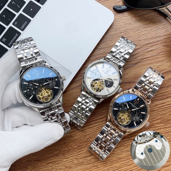 实物拍摄品牌：江诗丹顿 -Vacheron Constantin类型：[酷]男士腕表表壳：316精钢（做工优质）表带：进口真牛皮/316精钢（两种可选）机芯：高级定制全自动机械机芯（走时稳定）玻璃：高级强化镀膜镜面尺寸：直径41mm，厚度12.5mm