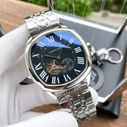 实物拍摄品牌：卡地亚-CARTIER   类型：男士腕表表壳：316精钢（做工上乘）表带：进口小牛皮/316精钢(两种可选)机芯：高级定制全自动机械机芯（走时稳定）材料：高级强化镀膜镜面尺寸：直径42mm，厚度13mm