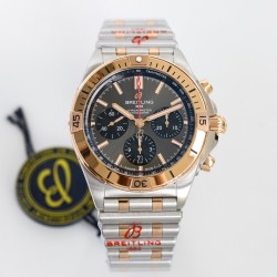 【硬核钢王】GF新品百年灵Chronomat，备受关注的蝴蝶扣辊珠精钢表链因其类似“子弹”的外形被称为“子弹链”。一体式圆滑倒角处理，每一处细节都展现出高辨识度机械美感！表壳纵向拉丝更显GF超凡的打磨功力！材质： 316L精钢直径： 42毫米机芯：Asia-7750机芯GF出品，复刻首选！