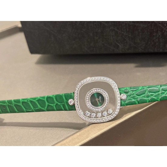 品牌：Chopard-萧邦最新款方形Happy Diamonds❤️瑞士原厂石英机芯 五颗快乐钻石在表盘自由流动  电镀18k金好货不等人哦～[机智]