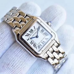 卡地亚猎豹Panthre de Cartier。华丽而不羁，是Panthre de Cartier猎豹所传达的美学风格。它线条流畅，魅惑动人，柔软服帖于腕间，宛若在肌肤上翩翩起舞。独特的造型彰显成熟优雅、自信动人的女性形象。GF工厂以精湛技艺，原装开模，打造出与正品无异的精美流线表耳，与表壳一体成型。搭载瑞士朗达石英机芯，316L精钢壳套，尺寸：27 x 37毫米，厚度：6毫米，镀银表盘，剑形蓝钢指针，100%三度防水。搭配专柜旅行包装物料。商品规格:默认规格