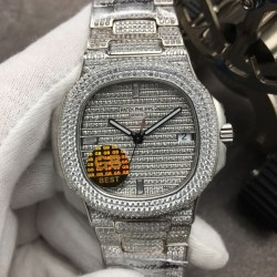 GB力作 土豪款式来袭 百达翡丽PP运动系列鹦鹉螺 型号5719/1G-001 满钻土豪款 搭载进口9015机芯改CAL.324SC机芯 蓝宝石玻璃镜面！土豪的世界我们不懂，但是此款百达翡丽从壳套做工精密细度真的震撼人心，镶钻的工艺技术是多年的老师傅手工制作而成！GB匠心之作 值得你品鉴！