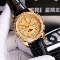 2020新款 百达翡丽 （实拍图）Patek   Philippe 贵族的艺术品！搭配进口9100多功能机芯（0返修）功能（24小时,星期，星辰，月份）进口316精钢！搭配意大利进口小牛皮！原装折叠扣！尺寸42mm。耐磨防刮蓝宝石玻璃！超强防水50米！简约而不简单！你永远无法拥有一块百达翡丽，你只是在替你的后代保管他.  (  慎重承诺 ： 产品实物光泽手感更佳精湛  字盘刻度栩栩如生  壳套工艺都是宗师级别轻身检验 加上新时代机器高技锻造  上手震撼尊贵非凡。你值得拥有！⚠️请认准独家品质