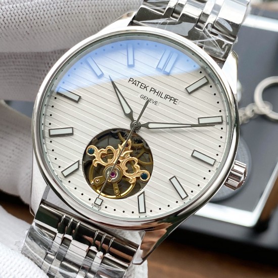 实物拍摄品牌：百达翡丽-PATEK PHILPPE 类型：[酷]男士腕表表壳：316精钢（做工优质）表带：进口小牛皮/316精钢(两种可选)机芯：高级定制全自动机械机芯(走时稳定)材料：高级强化镀膜镜面尺寸：直径40mm 厚度12mm