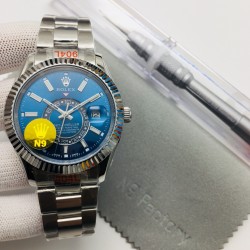 N9 Factory最新推荐 原版复刻 劳力士Rolex天行者系列SKY-DWELLER  直径42毫米x10毫米 机芯：进口全自动机械机芯改装9001 (24小时盘可单调)  圈口:  劳力士Ring Command三角坑纹⏲双向旋转外圈，镜面：德国进口蓝宝石玻璃镜面，材料：904L精钢表壳  表带:   不锈钢(蚝式钢)，蚝式，原装保险折叠扣，经典男士休闲腕表，成功男士的标志！让您一劳永逸！N9诚意之作 值得你拥有！