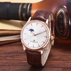 最新款江诗丹顿（Vacheron Constantin)传承系列9位24时真日⭐️月星辰全面推出，成功商务人士必备，采用全自动进口机芯（零返修、零故障）顶级316精钢表壳，原装按扣 进口小牛皮，锅盖玻璃，做工一流，型男必备。送礼极佳，先下手为强！
