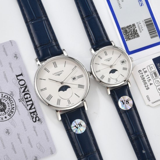 2024年【最新品】七夕节最佳礼品Longines浪琴官方博雅系列情侣腕表 见证爱奇迹时刻时尚潮流男女腕表。采用进口日本机芯。采用进口头层牛皮表带。表壳采用三件套官方一致工艺。腕表尺寸：男39mm女30mm质量杠杠欢迎转发