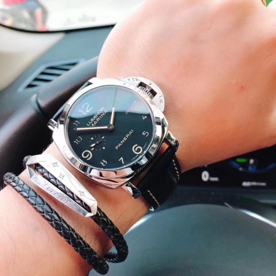 沛纳海 LUMINOR MARINA  系列 自动机械腕表 手表 PAM00359 PAM359 359 精钢抛光表壳 蓝宝石镜面 保险护桥表冠 黑色表盘 超强夜光 牛皮表带 精钢针扣 直径44mm