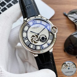 实物拍摄品牌：卡地亚-CARTIER   类型：男士腕表表壳：316精钢（做工上乘）表带：进口小牛皮/316精钢(两种可选)机芯：高级定制全自动机械机芯（走时稳定）材料：高级强化镀膜镜面尺寸：直径45mm，厚度13mm