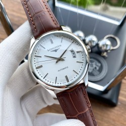 实物拍摄品牌：浪琴-LONGINES 类型：[酷]男士腕表表壳：316精钢（做工优质）表带：进口小牛皮/316精钢（两种可选）机芯：高级定制全自动机械机芯（走时稳定）玻璃：高级强化镀膜镜面尺寸：直径40mm，厚度12mm