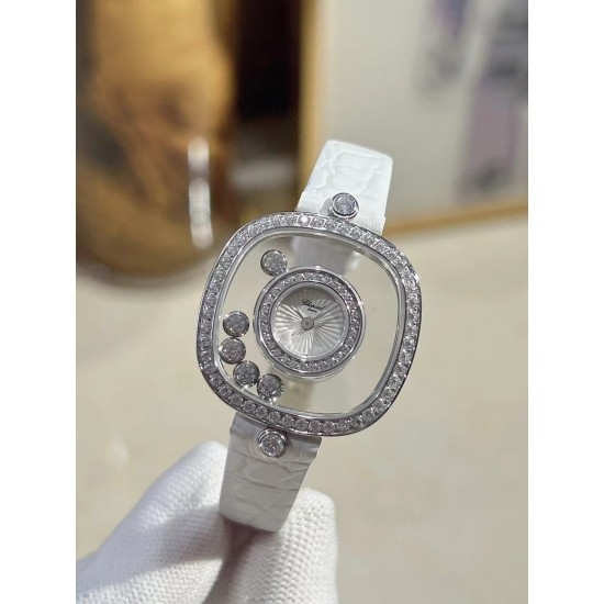 品牌：Chopard-萧邦最新款方形Happy Diamonds❤️瑞士原厂石英机芯 五颗快乐钻石在表盘自由流动  电镀18k金好货不等人哦～[机智]