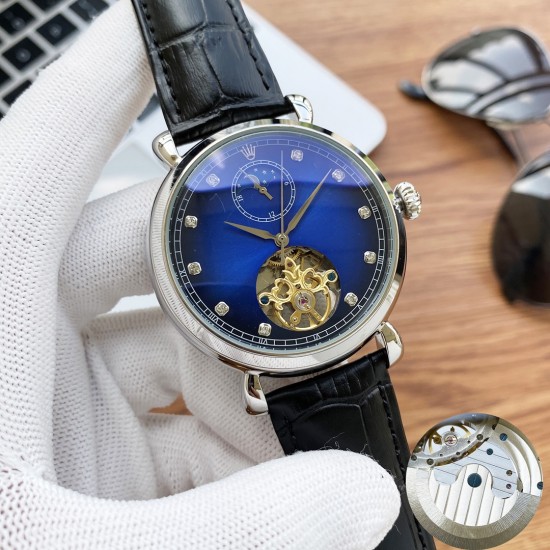 实物拍摄品牌：劳力士-ROLEX  类型：[酷]男士腕表表壳：316精钢（做工优质）表带：进口小牛皮/316精钢(两种可选)机芯：高级定制全自动机械机芯（走时稳定）玻璃：高级强化镀膜镜面尺寸：直径43mm，厚度13mm