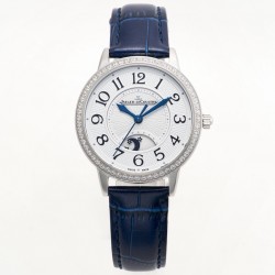 TW出品：积家约会系列自动机械图为女表 【尺寸】尺寸34mm 厚度10mm【机芯】搭载进口9015机改原装cal.898A自动上链机芯（不是加夹板）【表带】搭配进口意大利牛皮表带 【显示指针】顶级烧钢兰指针 具昼夜显示功能