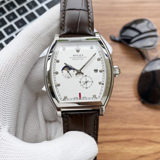 实物拍摄品牌：劳力士-ROLEX  类型：[酷]男士腕表表壳：316精钢（做工优质）表带：进口小牛皮/316精钢（两种可选）机芯：高级定制全自动机械机芯（走时稳定）玻璃：高级强化镀膜镜面尺寸：直径38*43mm，厚度12mm