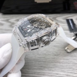 理查德 全新AET X RM055-RM035-02  透明水晶版本，限量款 颜值绝对的爆表水晶材料，游戏 德国工艺  所谓的付二代看过来了喂，米勒欧洲工厂代加工改装的  帮你省掉2000多万这里不贵然后就可以实现你带水晶出街的梦想，搭配进口稳定西铁城机械 独特个性全镂空无表盘设计！