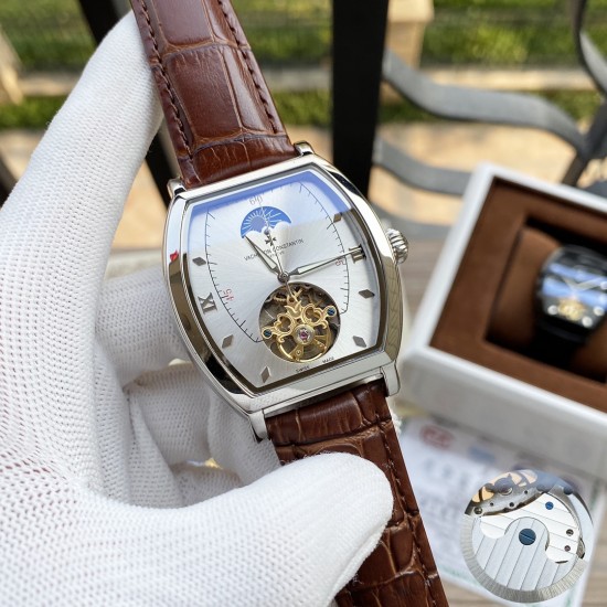 江诗丹顿 Vacheron Constantin 酒桶型男士腕表,大飞轮搭载月相设计,尊贵大气,绅士风范,卓越品质,热卖全城。采用全自动机械机芯,顶级316精钢表壳,进口小牛皮表带,矿物质超强镜面,尺寸43*13 江诗丹顿 Vacheron Constantin 酒桶型男士腕表,大飞轮搭载月相设计,尊贵大气,绅士风范,卓越品质,热卖全城。采用全自动机械机芯,顶级316精钢表壳,进口小牛皮表带,矿物质超强镜面,尺寸43*13