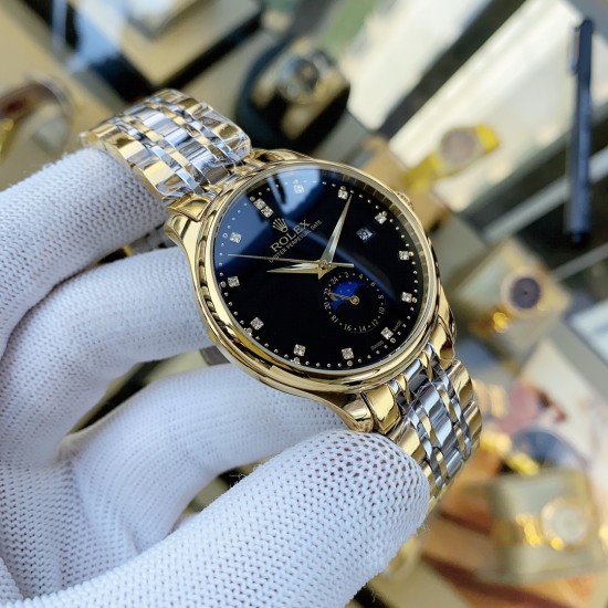 实物拍摄品牌：劳力士-ROLEX  类型：[酷]男士腕表表壳：316精钢（做工优质）表带：进口小牛皮/316精钢机芯：全自动高级机械机芯（走时稳定）玻璃：高级强化镀膜镜面尺寸：直径40mm，厚度12mm