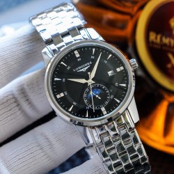 实物拍摄品牌：浪琴-LONGINES  类型：[酷]男士腕表表壳：316精钢（做工优质）表带：进口小牛皮/316精钢（两种可选）机芯：高级定制全自动机械机芯（走时稳定）玻璃：高级强化镀膜镜面尺寸：直径40mm，厚度12mm