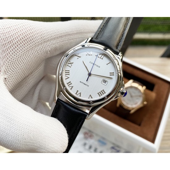 卡地亚 Cartier 精品男士腕表,经典大三针设计,尊贵大气,绅士风范,卓越品质,热卖全城。采用进口西铁城机械机芯(零返修),顶级316精钢表壳,进口小牛皮表带,矿物质超强镜面,尺寸40*13 卡地亚 Cartier 精品男士腕表,经典大三针设计,尊贵大气,绅士风范,卓越品质,热卖全城。采用进口西铁城机械机芯(零返修),顶级316精钢表壳,进口小牛皮表带,矿物质超强镜面,尺寸40*13